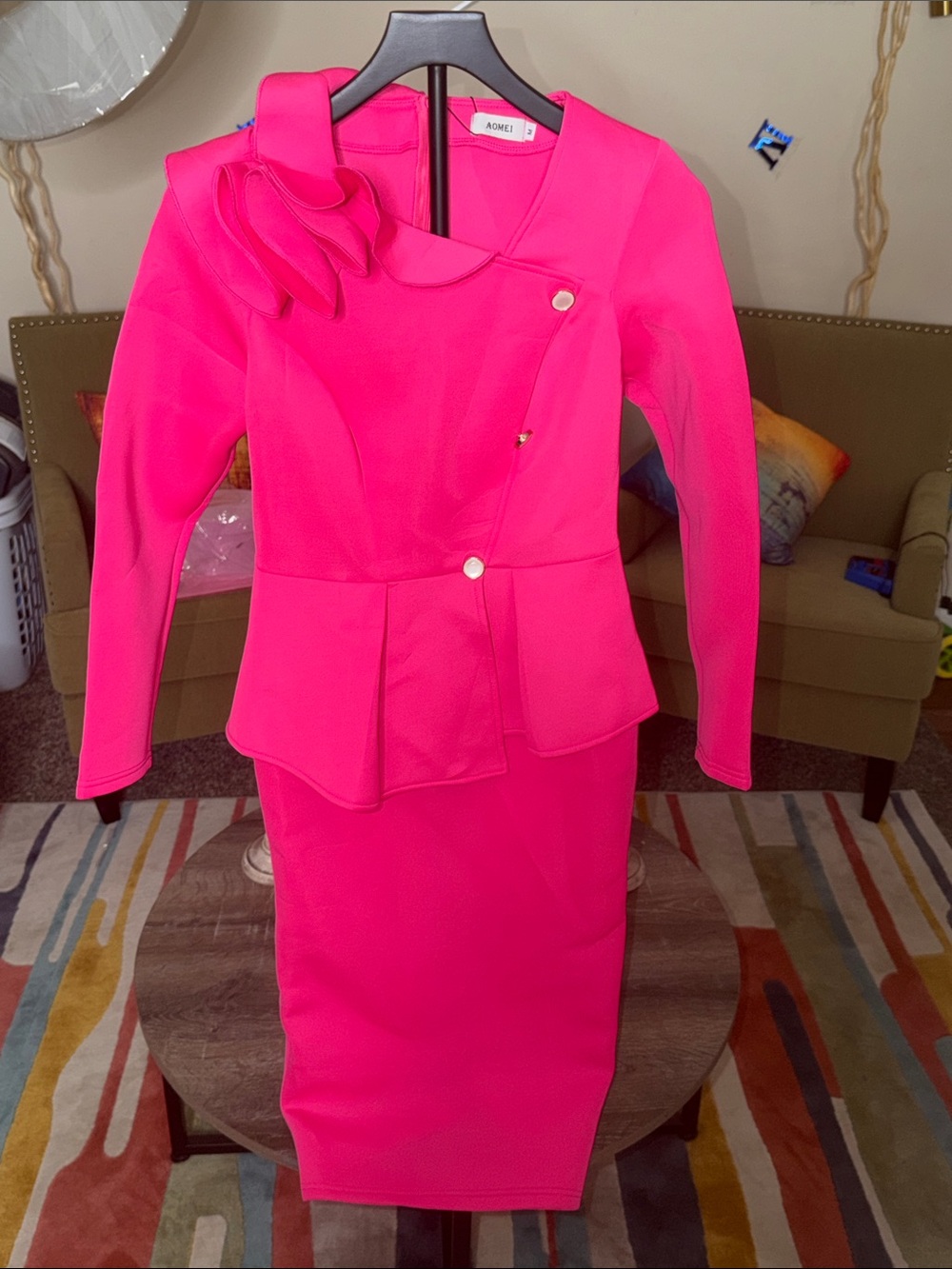 Hot Pink Women's Dress with Peplum